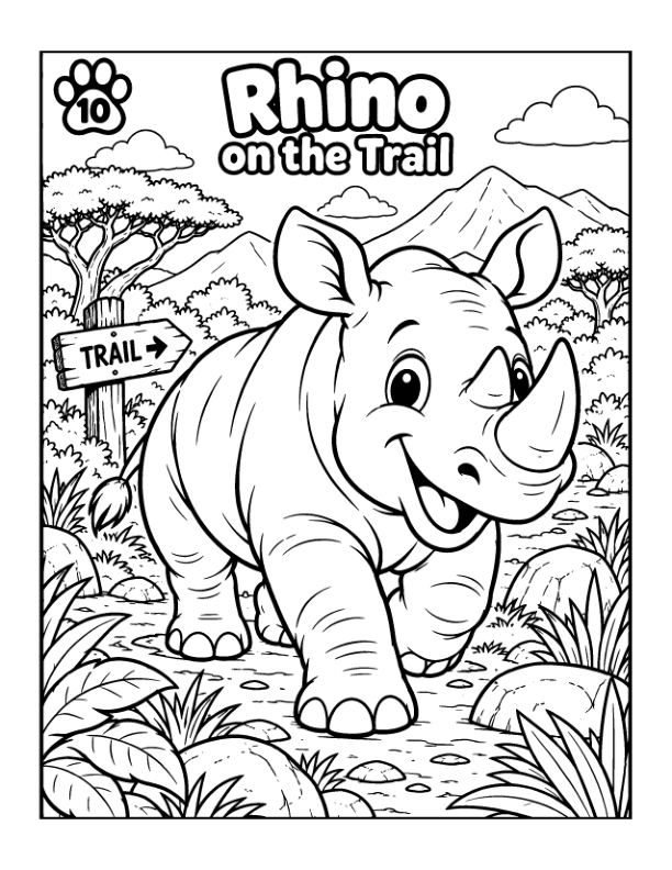 Interior coloring preview: Rhino on the Trail