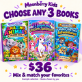 Moonberry Kids choose any 3 books for $36; example book selection chosen by you.