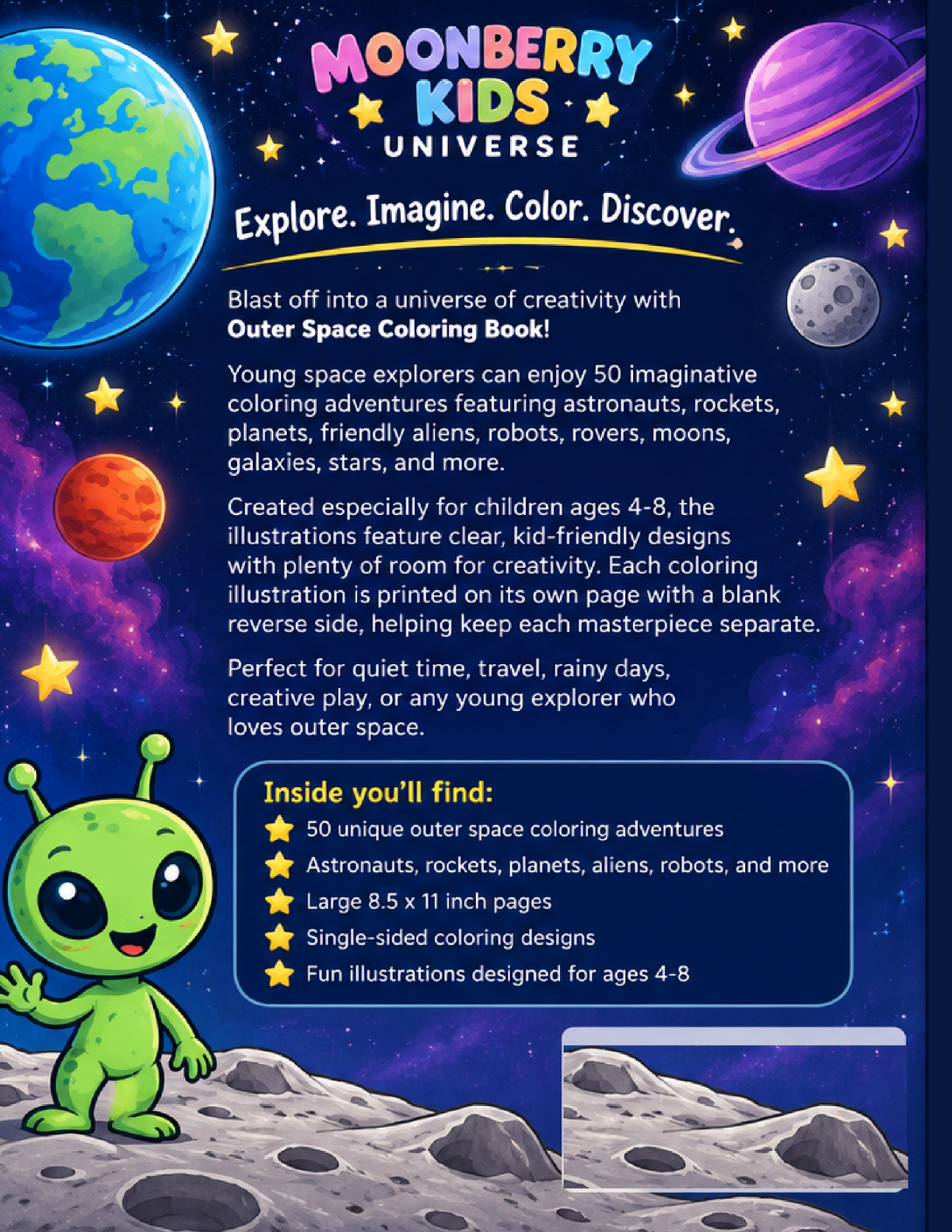 Outer Space Coloring Book back cover